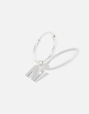 Sterling Silver Single Initial Huggie Hoop, Silver (ST SILVER), large