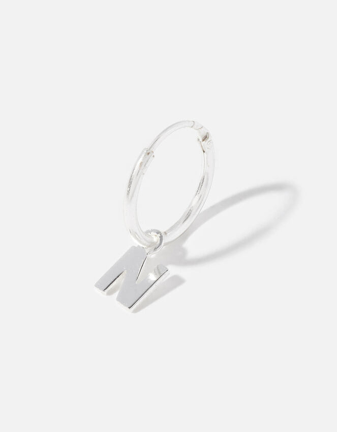 Sterling Silver Single Initial Huggie Hoop, Silver (ST SILVER), large
