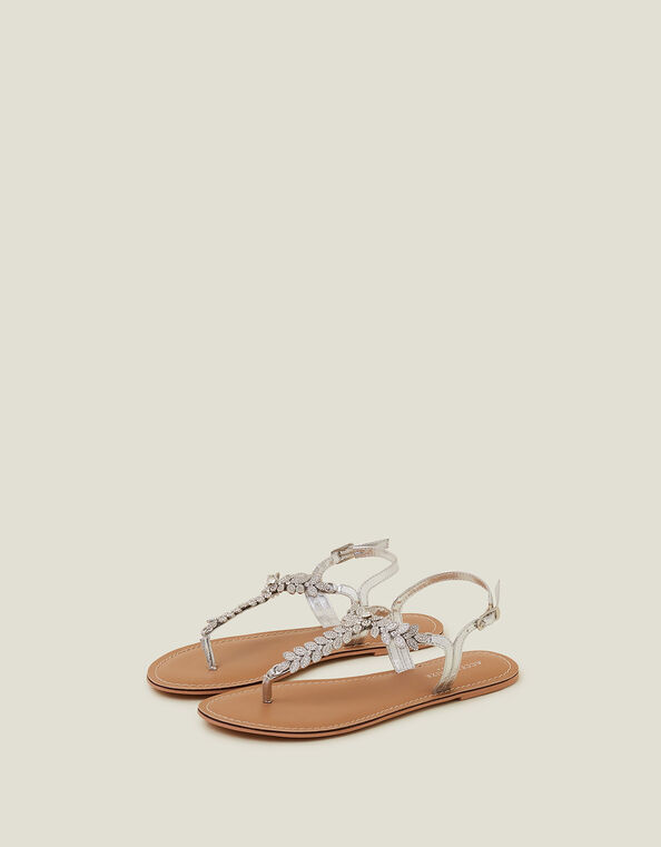 Diamante Leaf Embellished Sandals, White (CRYSTAL), large