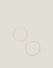 Sterling Silver-Plated Large Diamond Cut Hoop Earrings, , large