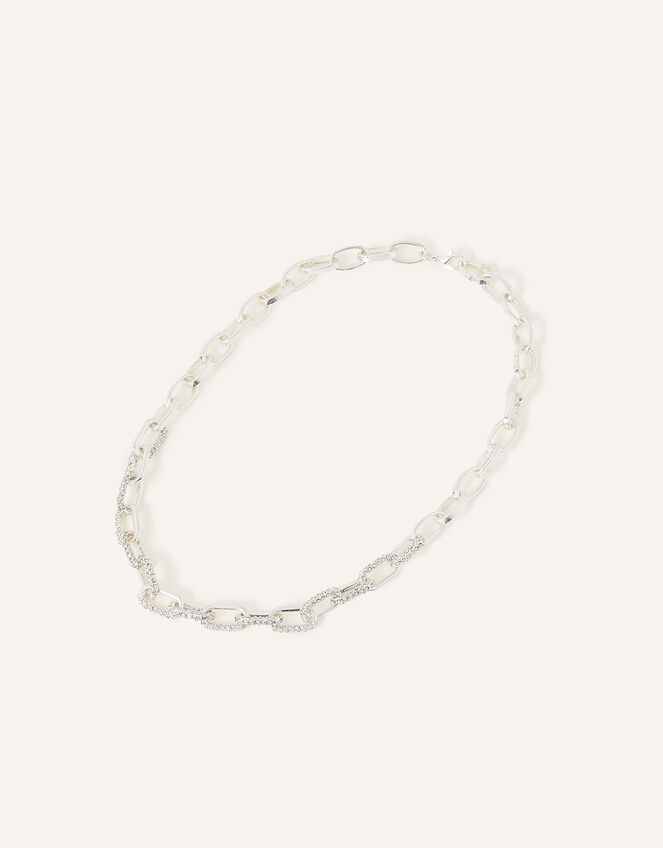 Sterling Silver-Plated Chunky Pave Chain, , large