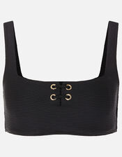 Eyelet Detail Bikini Crop Top, Black (BLACK), large
