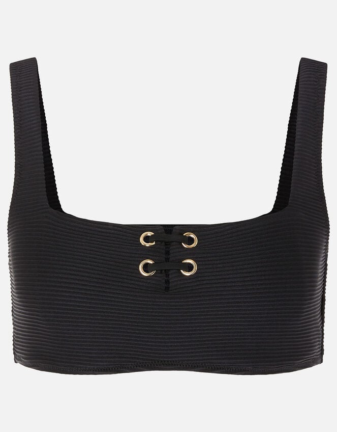 Eyelet Detail Bikini Crop Top, Black (BLACK), large