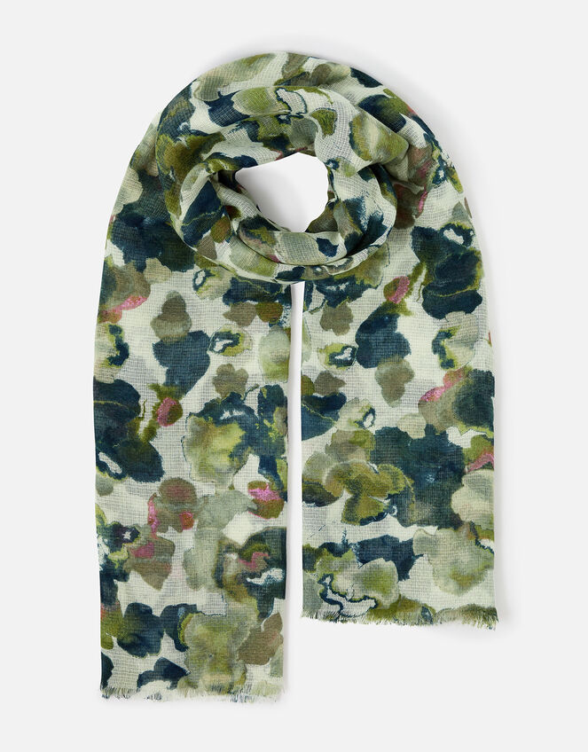 Waterlilly Print Scarf, Green (GREEN), large