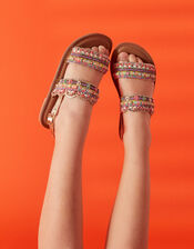 Girls Beaded Scalloped Sandals, Multi (BRIGHTS-MULTI), large