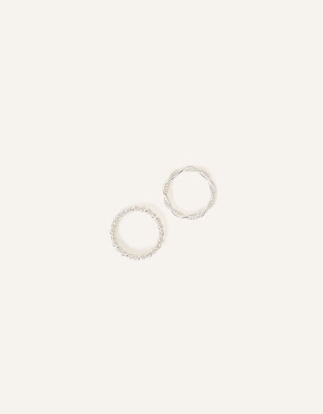 Sterling Silver-Plated Twist Rings Set of Two, Silver (ST SILVER), large