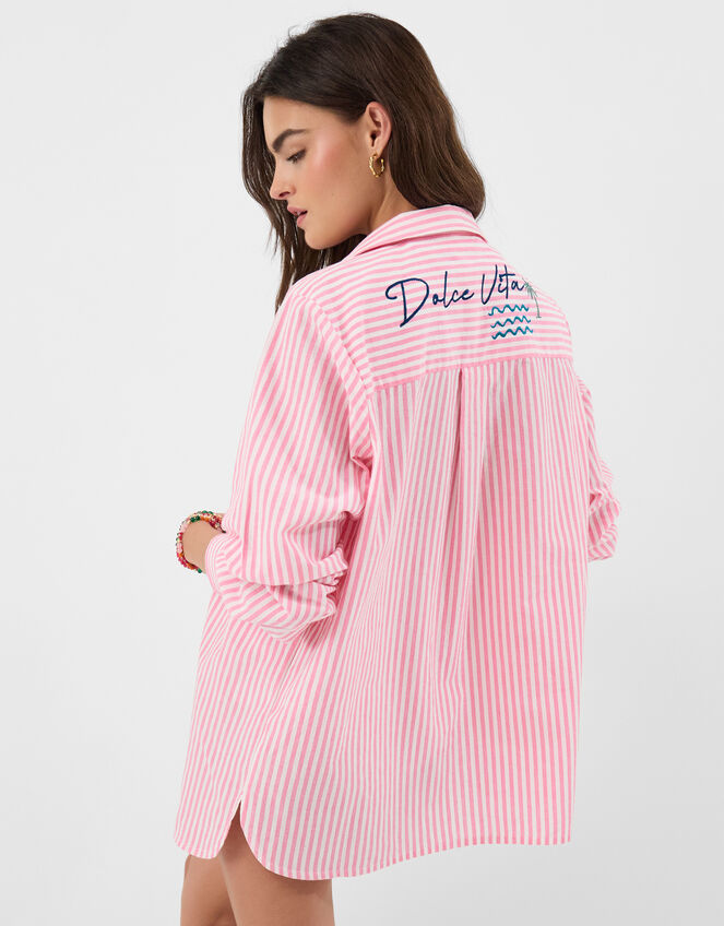 Ciao Bella Embroidered Stripe Shirt, Pink (PINK), large