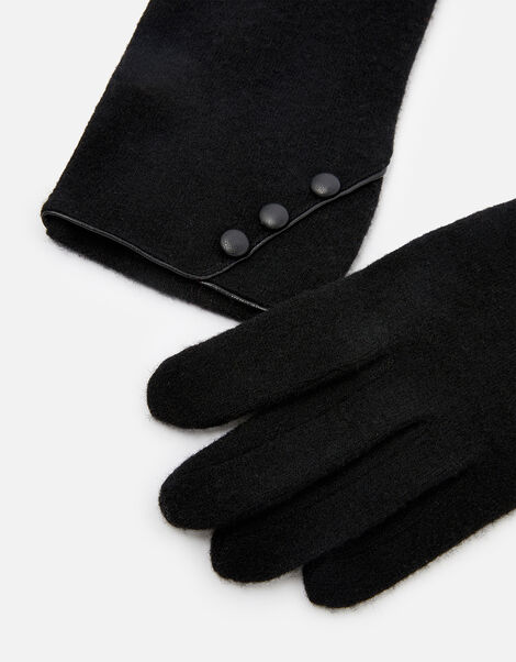 Button Detail Wool Gloves Black, Black (BLACK), large