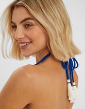 Contrast Stitch Halter Mini Dress, Blue (BLUE), large