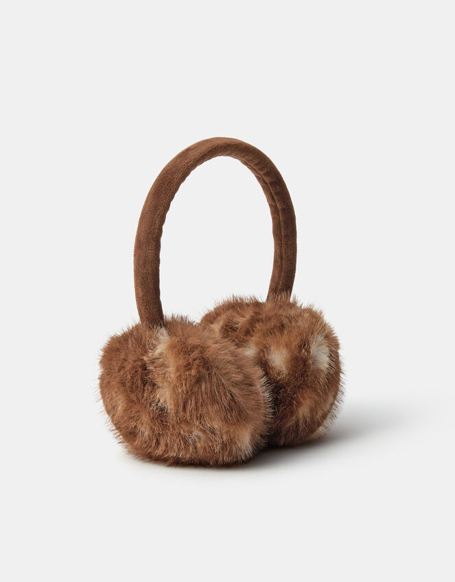 Deer Print Faux Fur Earmuffs, , large