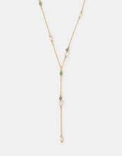 14ct Gold-Plated Aventurine Lariat Necklace, , large