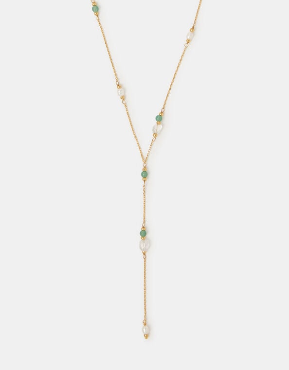 14ct Gold-Plated Aventurine Lariat Necklace, , large