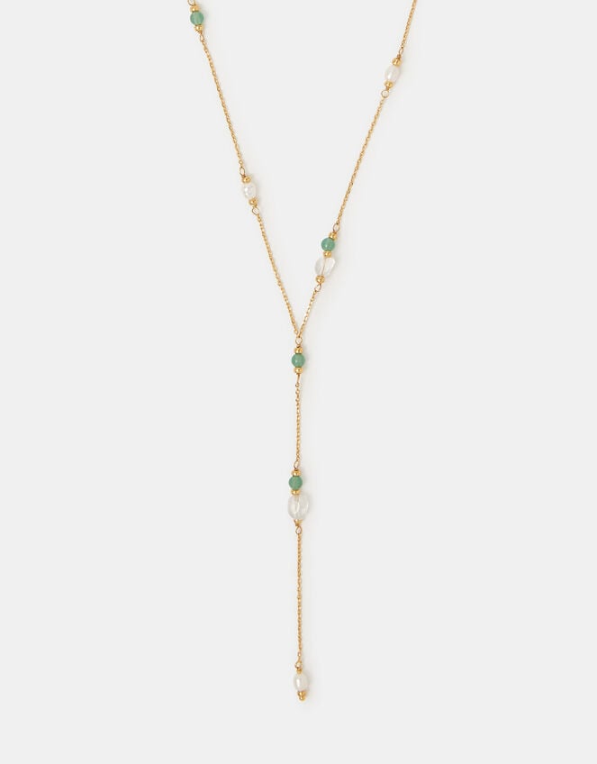 14ct Gold-Plated Aventurine Lariat Necklace, , large