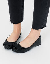 Bow Front Patent Ballerina Flats, Black (BLACK), large