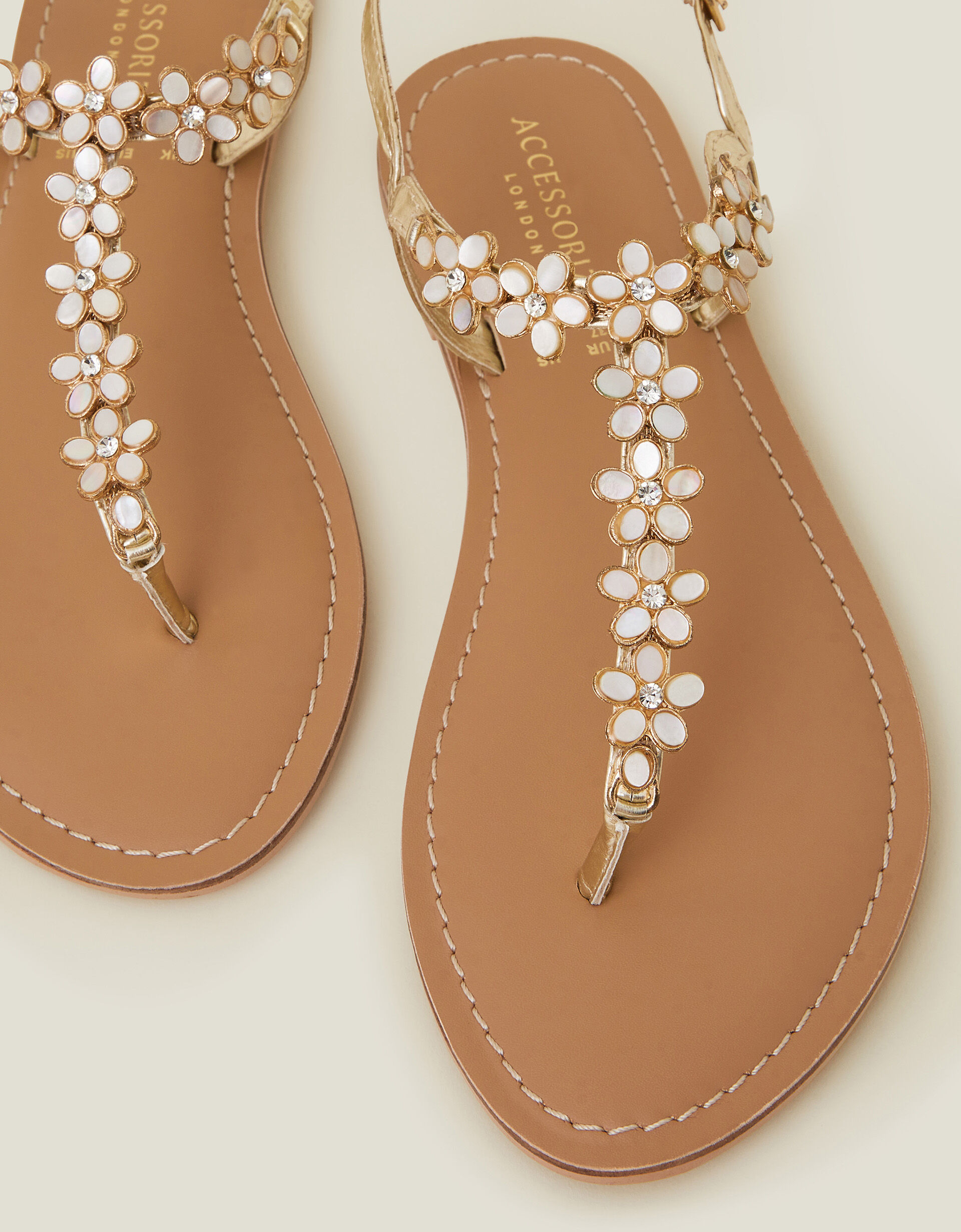 Flower Embellished Sandals Cream Sandals & Flip Flops Accessorize