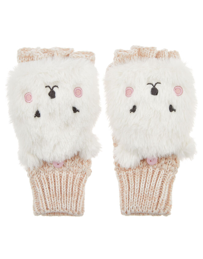 Polar Bear Faux Fur Capped Mittens, Natural (IVORY), large