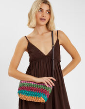 Mix Woven Raffia Crossbody Bag, , large