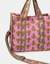 Floral Block Print Quilted Handbag, , large