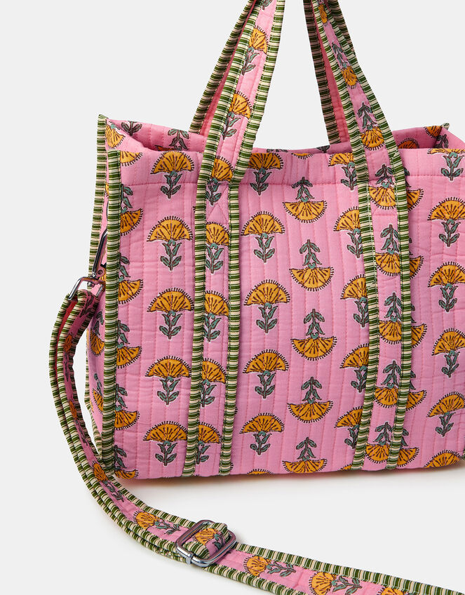 Floral Block Print Quilted Handbag, , large