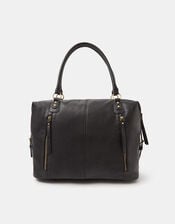 Double Zip Front Shoulder Bag, Black (BLACK), large