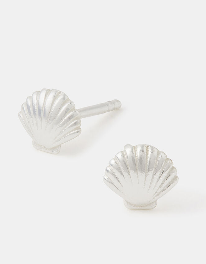 Sterling Silver Seashell Stud Earrings, , large