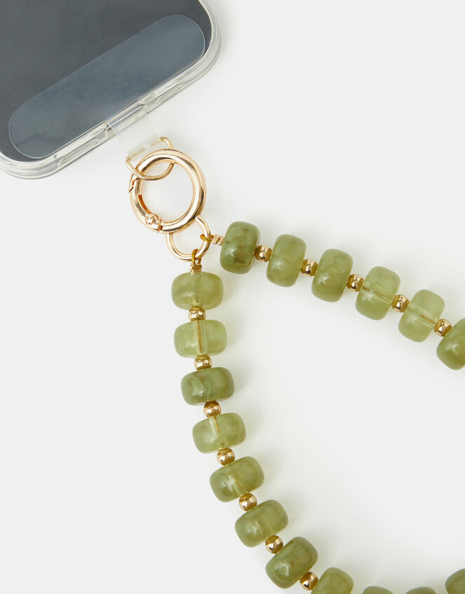 Beaded Wrist Phone Strap, Green (OLIVE), large