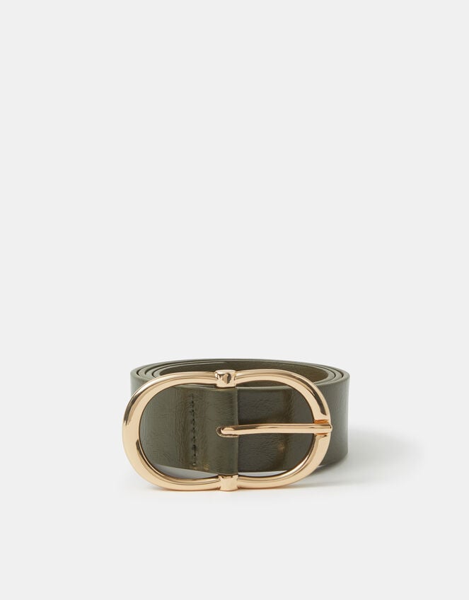 Oval Buckle Belt, Green (KHAKI), large