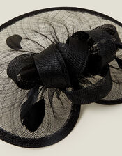 Bow Disc Fascinator, Black (BLACK), large
