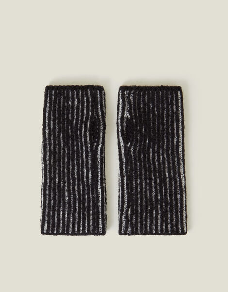 Rib Knit Fingerless Gloves, Black (BLACK), large