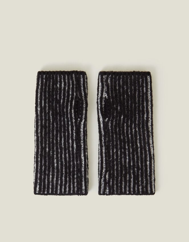 Rib Knit Fingerless Gloves, Black (BLACK), large