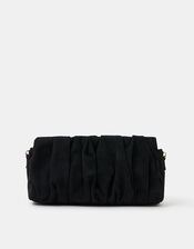 Suedette Ruched Clutch Bag, Black (BLACK), large