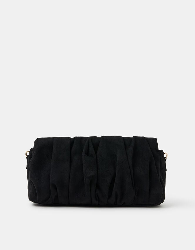 Suedette Ruched Clutch Bag, Black (BLACK), large