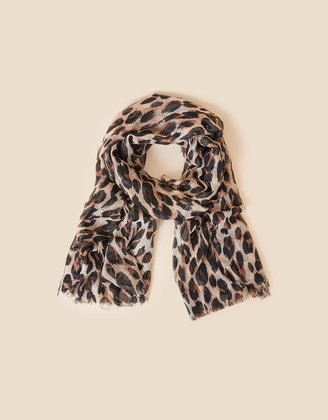 Leopard Print Scarf in Recycled Polyester, , large