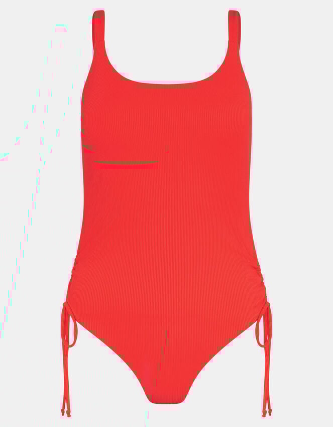Rib Tie-Side Swimsuit, Orange (CORAL), large