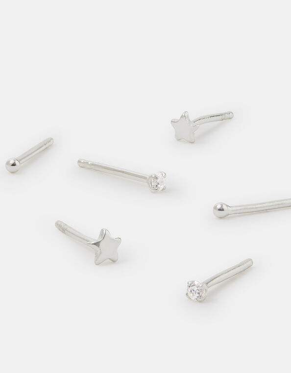 3-Pack Sterling Silver Star Stud Earrings, , large