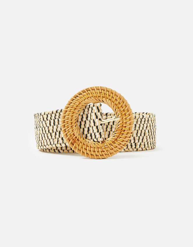 Mix Weave Large Buckle Belt, Natural (NATURAL), large