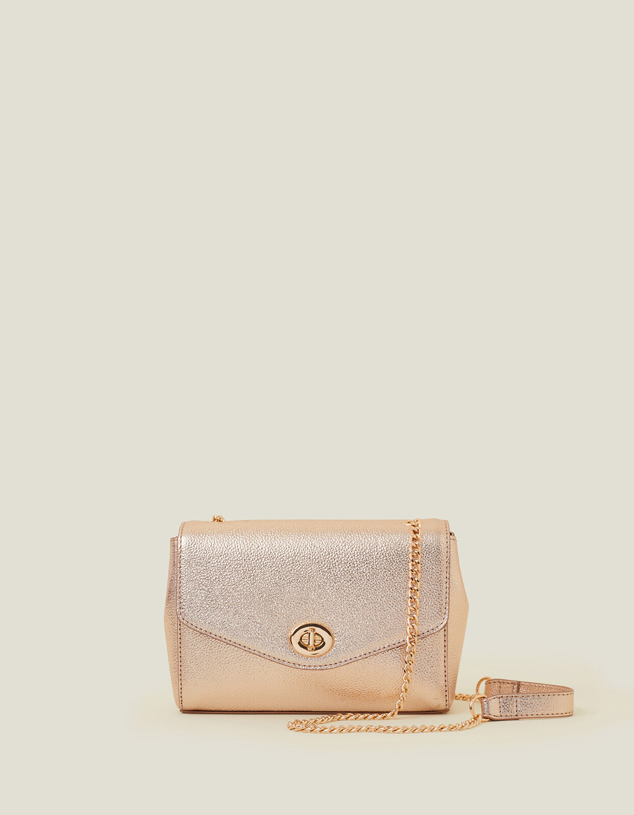 Leather Chain Twist Lock Bag Gold