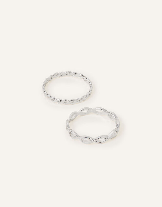 Crossover Band Rings Set of Two, Silver (SILVER), large