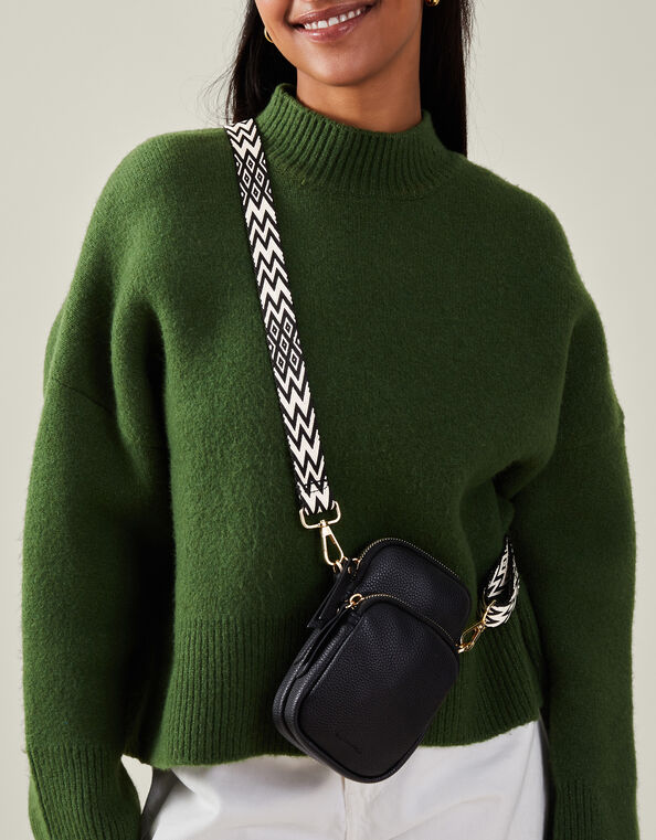 Webbing Strap Phone Bag, Black (BLACK), large