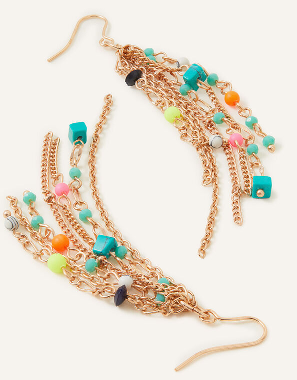Beaded Chain Tassel Earrings, , large
