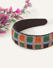 Beaded Geometric Print Headband, , large