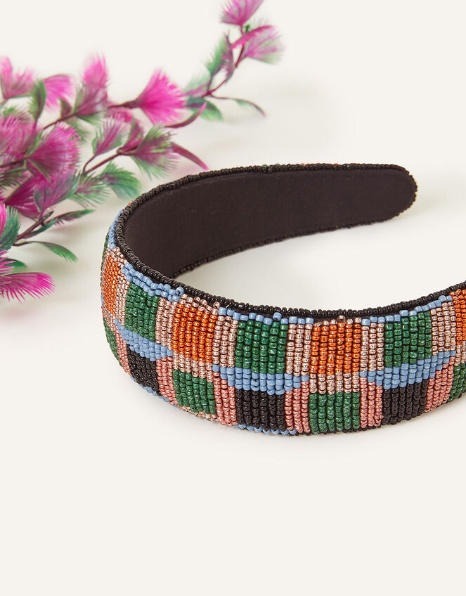 Beaded Geometric Print Headband, , large