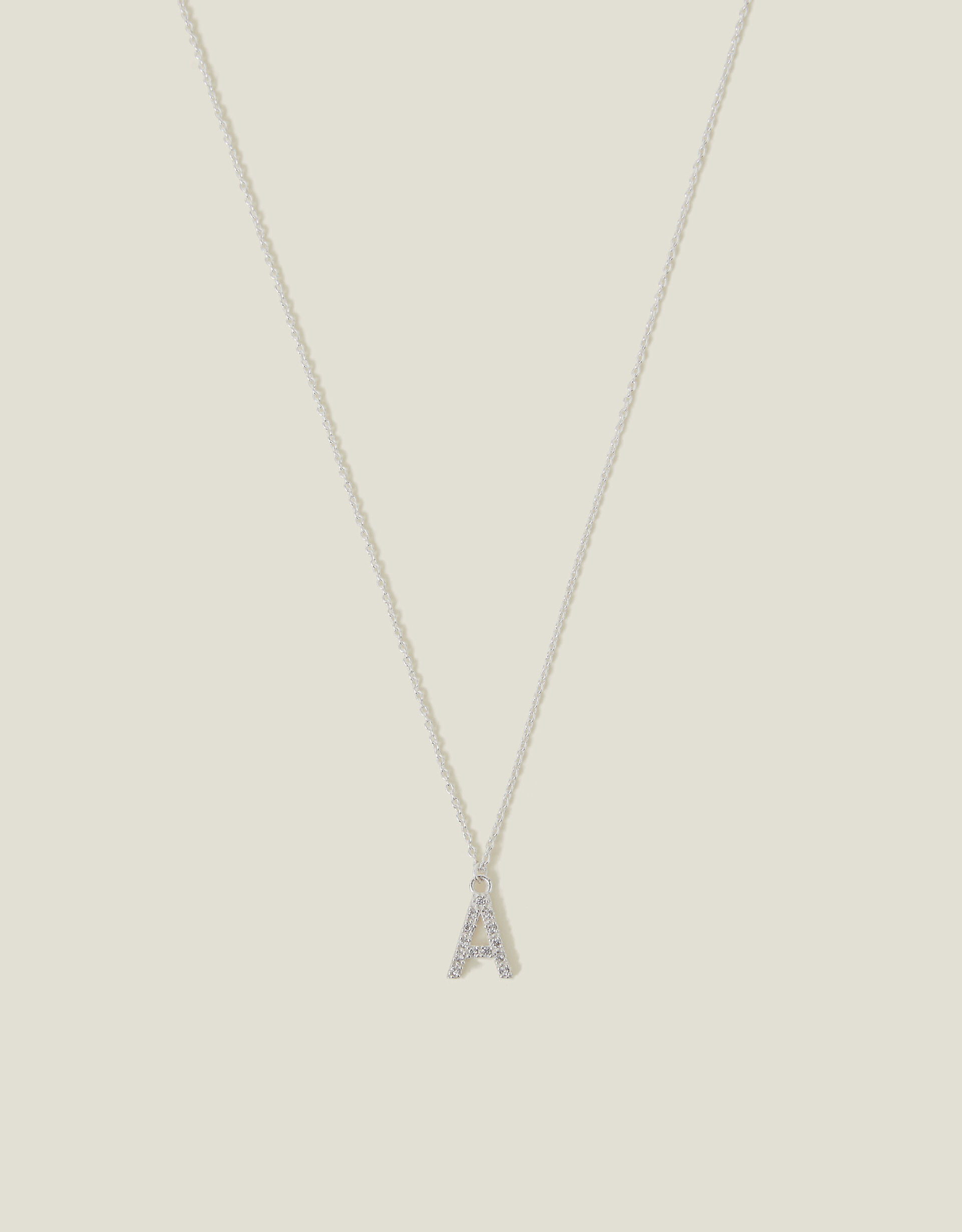 accessorize Sterling Silver Diamante Initial Pendant Necklace White