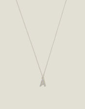Sterling Silver Diamante Initial Pendant Necklace, White (ST CRYSTAL), large