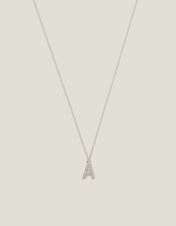 Sterling Silver Diamante Initial Pendant Necklace, White (ST CRYSTAL), large