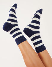 Stripe Boot Socks in Wool Blend, Blue (NAVY), large