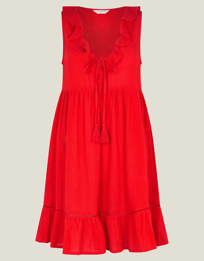 Sleeveless Ruffle Mini Dress, Red (RED), large
