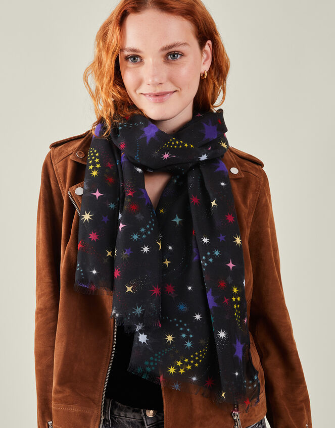 Multicolour Star Print Scarf, , large