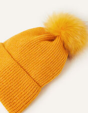 Knit Pom-Pom Beanie , Orange (ORANGE), large