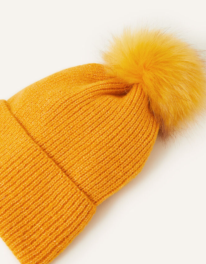 Knit Pom-Pom Beanie , Orange (ORANGE), large